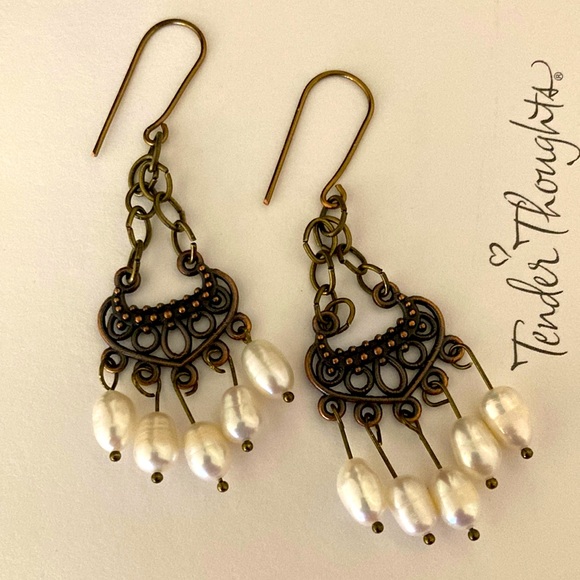 Earrings with pearls, chandelier style - Picture 1 of 7